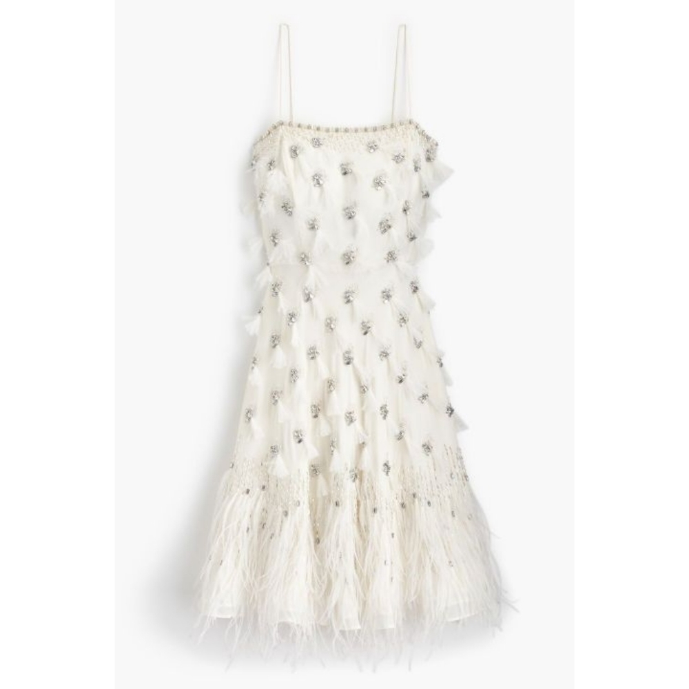 Gorgeous J.Crew Wedding Collection Dress with Beading and Ostrich Feathe…